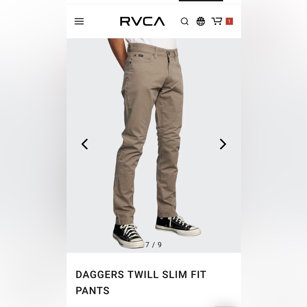 RVCA MENS size 34 Dagger Slim Fit Pants NWT